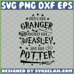 Harry Potter Study Like Granger Weasley Live Like Potter Book Broom Wand SVG PNG DXF EPS 1