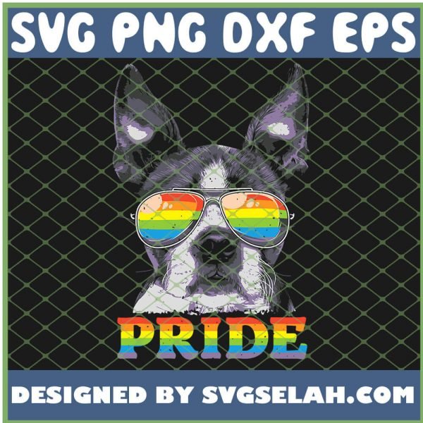 Boston Terrier Gay Pride Lgbt Rainbow Flag Sunglasses SVG PNG DXF EPS 1