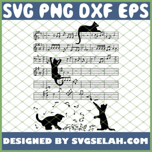 Cute Black Cat Playing Music Note Clef Musician Art SVG PNG DXF EPS 1