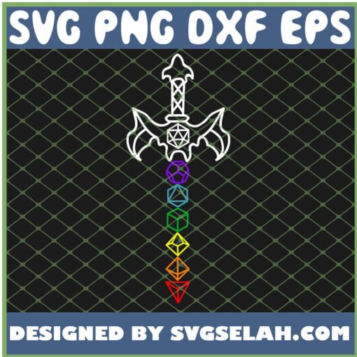 Dice Sword Gay Pride Lgbt D20 Set Rpg Tabletop Rainbow Nerdy SVG PNG DXF EPS 1