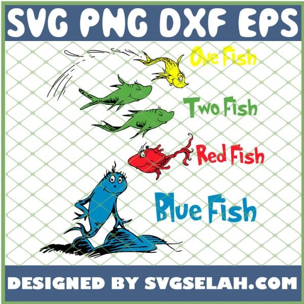 One Two Red Blue Fish SVG PNG DXF EPS 1