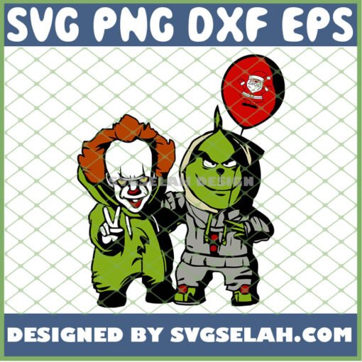 Pennywise And Grinch Holding Santa Balloon Christmas Costume SVG PNG DXF EPS 1