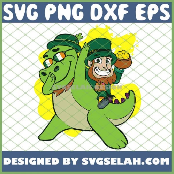 T Rex Dinosaur St Patricks Day Dabbing Leprechaun SVG PNG DXF EPS 1