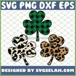 three leaf clovers green buffalo plaid leopard print shamrock svg png dxf eps design cut files image clipart by SvgSelah