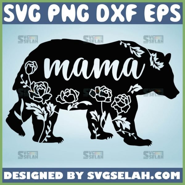 Mama Bear With Flowers SVG, Peony Flowers, Floral Bear Silhouette SVG ...