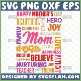 Happy MotherS Day Mom Beautiful Hero Love Happiness Rectangle Word Art Svg 1 