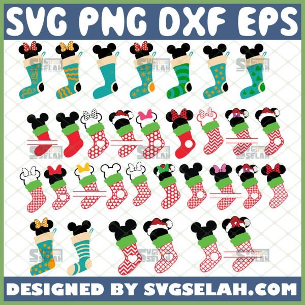 Disney Mickey And Minnie Mouse Christmas Socks Svg Bundle 01 1