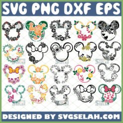 mickey flower svg disney floral svg minnie and mickey mouse wreath svg bundle file for cricut png dxf eps by SvgSelah