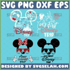 my first disney trip svg bundle minnie mickey head with castle svg file for cricut png dxf eps by SvgSelah