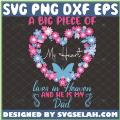 a big piece of my heart lives in heaven and he is my dad svg butterflies floral heart wreath svg 1 