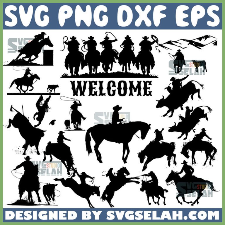 Cowboy Riding Horse Silhouette SVG Bundle - SVG Selah