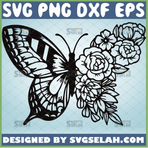 half butterfly half flower svg floral animal tattoo design ideas