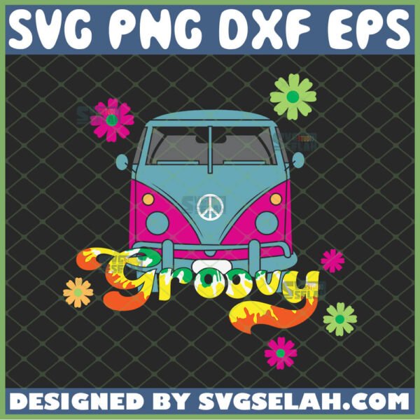 hippie van retro floral bus svg hippie bus groovy svg