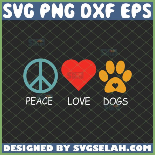 peace love dogs svg hippie logo and dog paw svg