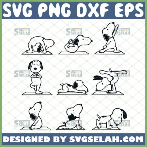 snoopy yoga svg funny cartoon dog yoga poses svg peanuts movie inspired