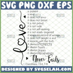 1 corinthians 13 svg love never fails bible verse wall decor svg