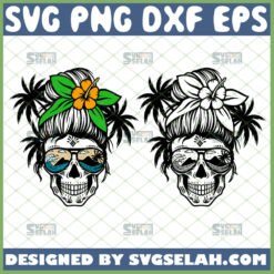 beach skull svg messy bun skull with hibiscus flower summer girl shirt svg