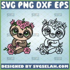 sloth with flower crown svg floral sloth svg outline and color by SvgSelah