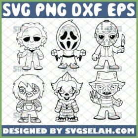 chibi horror movie characters outline svg