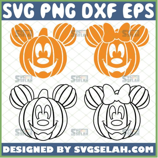 mickey and minnie mouse jack o lantern svg outline and color