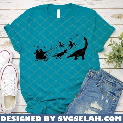 Dinosaur Pulling Santa's Sleigh SVG PNG DXF EPS Dinosaur And Santa's Sleigh Merry Christmas SVG PNG DXF EPS 3