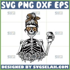 messy bun skull leopard svg mom skull skeleton svg