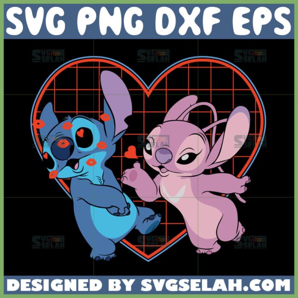 stitch and angel kissing valentines day svg