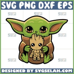 baby yoda hugs baby groot svg