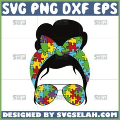 messy bun autism awareness svg