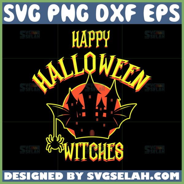 happy halloween witches castle svg
